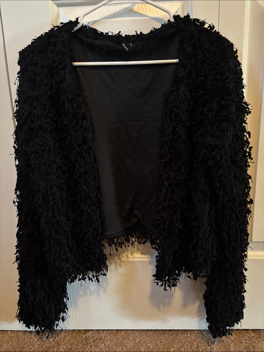 Windsor Black Shaggy Open-Front Cardigan